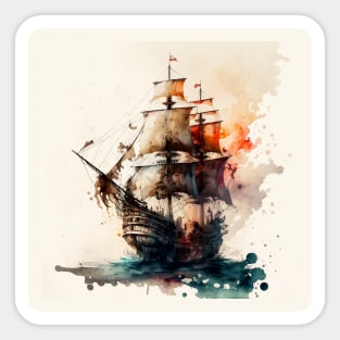 Pirate Ship watercolour Sticker